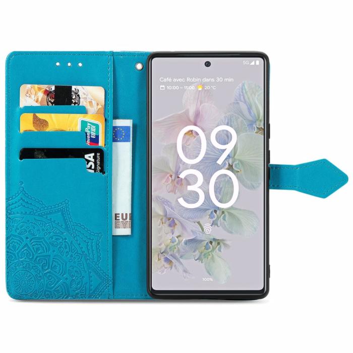 Bild 4, Google Pixel 6A Fodral Mandala Läder Blå