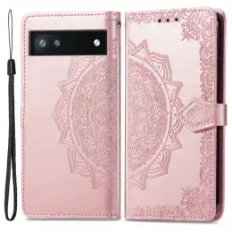 Google Pixel 6A Fodral Mandala Läder Roséguld