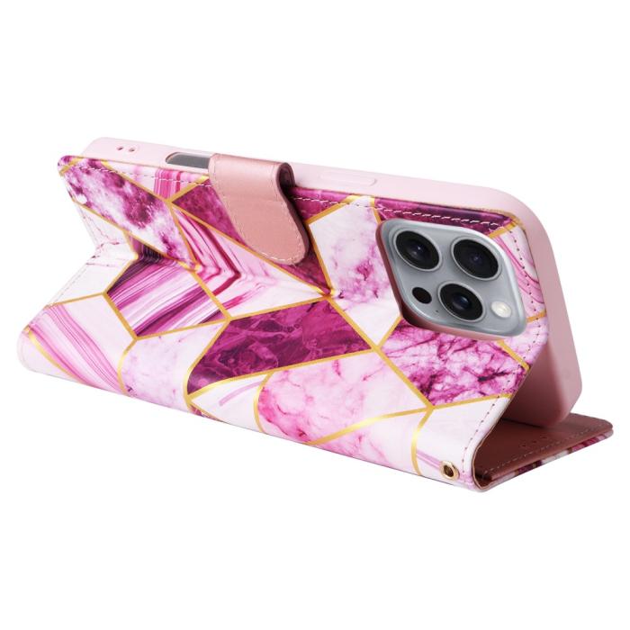 Bild 4, iPhone 16 Pro Max Fodral Marmor Tryck Rosa