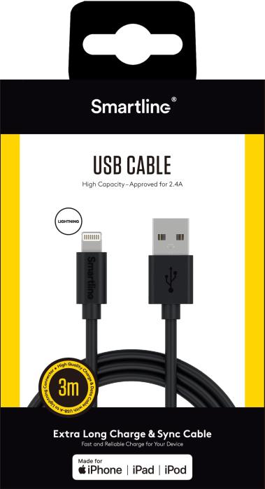 Bild 7, Smartline 3m Lightning MFi Laddningskabel Svart