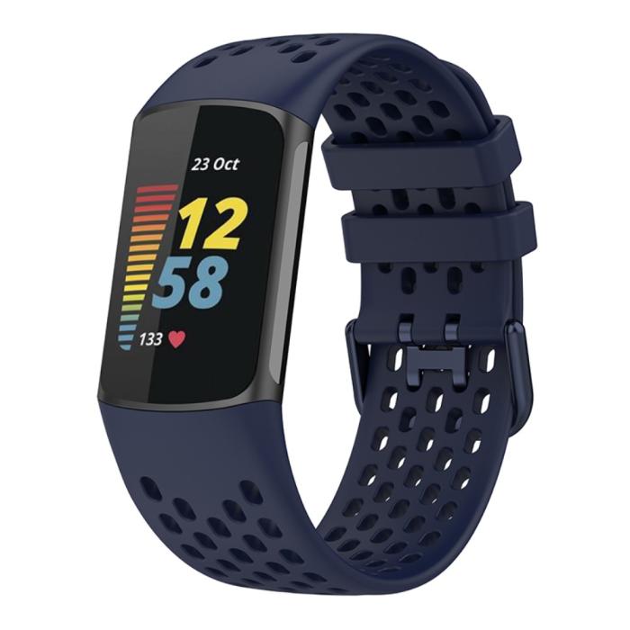 Bild 3, Fitbit Charge 6 / 5 Armband Silikon Ihåligt Mörk Blå