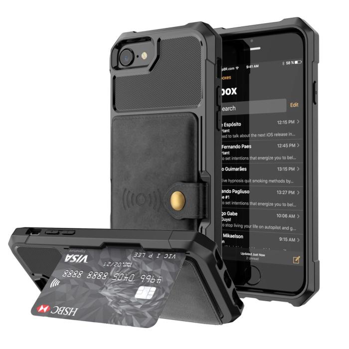 Bild 1, iPhone 6/6S/7/8/SE (2020/2022) - Skal Med Magnetiskt Plånbok - Svart