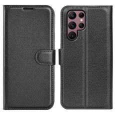 Samsung Galaxy S23 Ultra Fodral Litchi Läder Svart