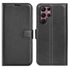 Samsung Galaxy S23 Ultra Fodral Litchi L&auml;der Svart