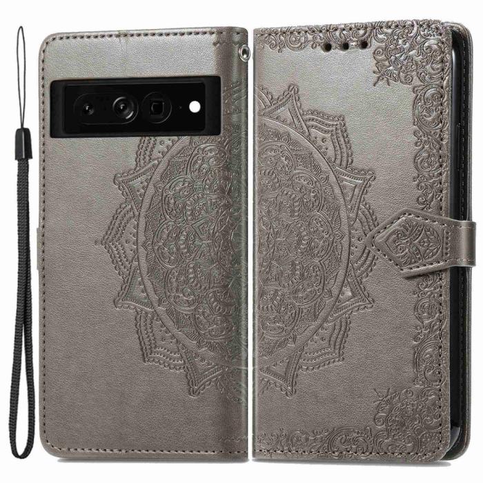 Bild 1, Google Pixel 7 Fodral Mandala Läder Grå