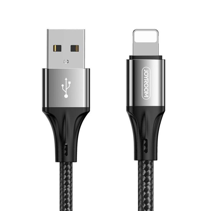 Bild 1, Joyroom 1m 3A Lightning Snabbladdning Nylon Kabel - Svart
