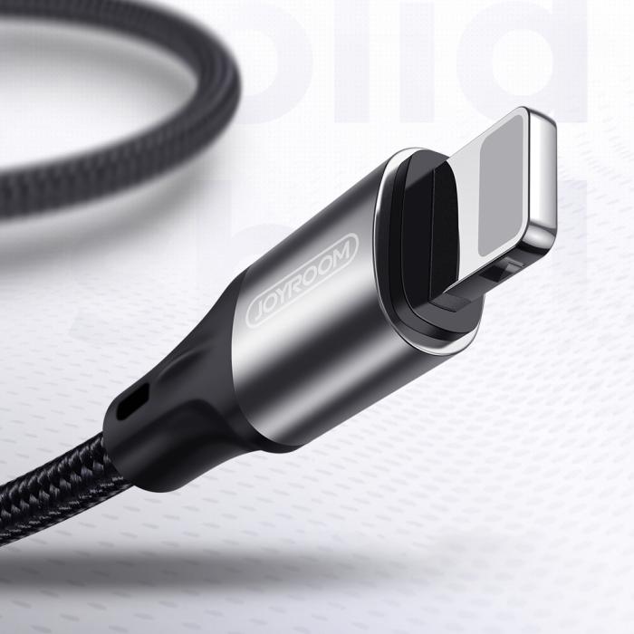 Bild 3, Joyroom 1m 3A Lightning Snabbladdning Nylon Kabel - Svart