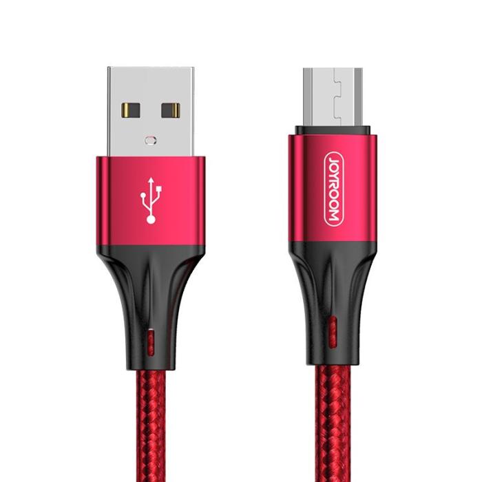 Bild 1, Joyroom 20 cm 3A MicroUSB Snabbladdning Nylon Kabel - Röd