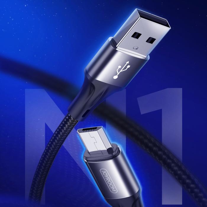 Bild 2, Joyroom 1m 3A MicroUSB Snabbladdning Nylon Kabel - Svart