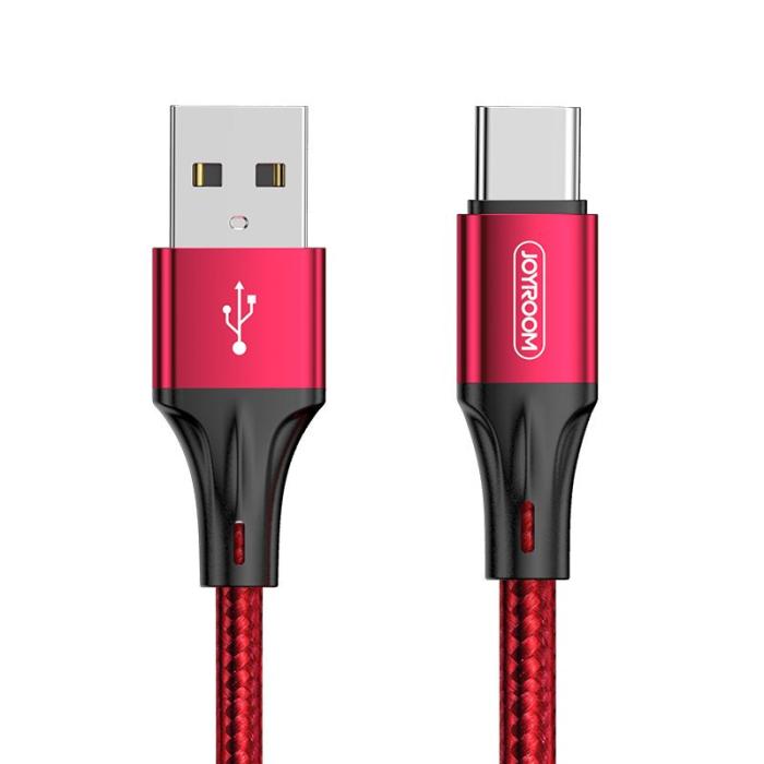 Bild 1, Joyroom 20 cm 3A USB-C Snabbladdning Nylon Kabel - Röd