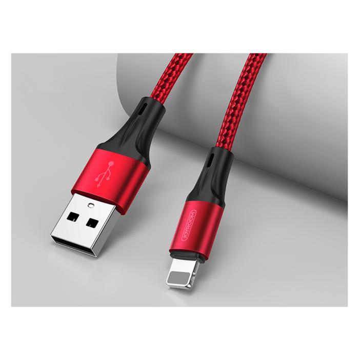 Bild 2, Joyroom 1m 3A Lightning Snabbladdning Nylon Kabel - Röd