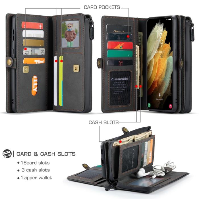 Bild 2, Samsung Galaxy S21 - CASEME 2-i-1 Multifunktionellt Läder Fodral - Svart