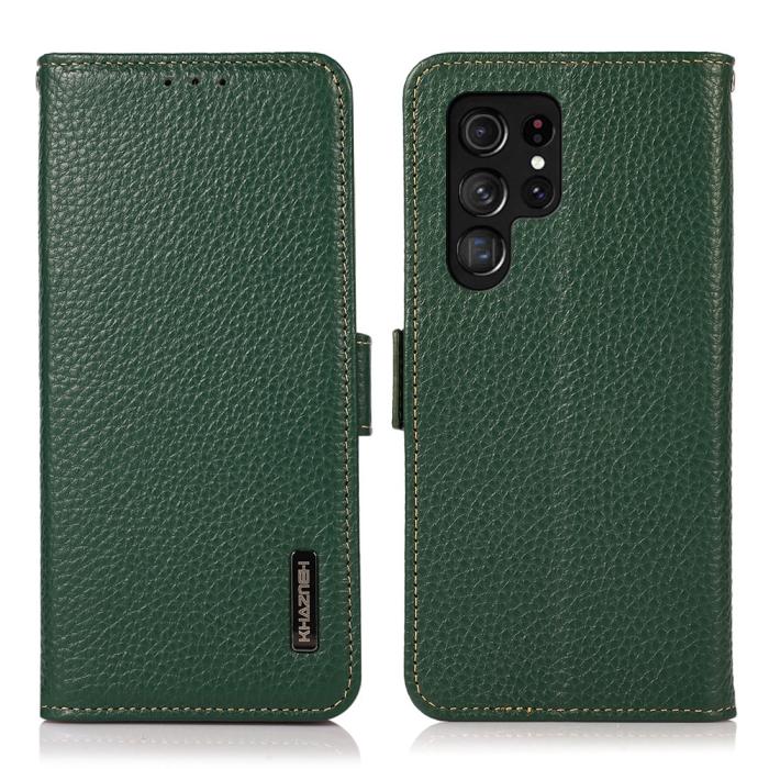 Bild 1, KHAZNEH Galaxy S24 Ultra Fodral RFID Litchi Äkta Läder Grön
