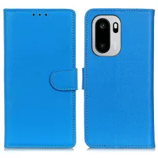 OnePlus 15R Fodral Litchi L&auml;der Bl&aring;