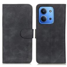 KHAZNEH Xiaomi Redmi 15C Fodral Retro L&auml;der Svart