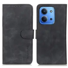 KHAZNEH Xiaomi Redmi 15C Fodral Retro L&auml;der Svart
