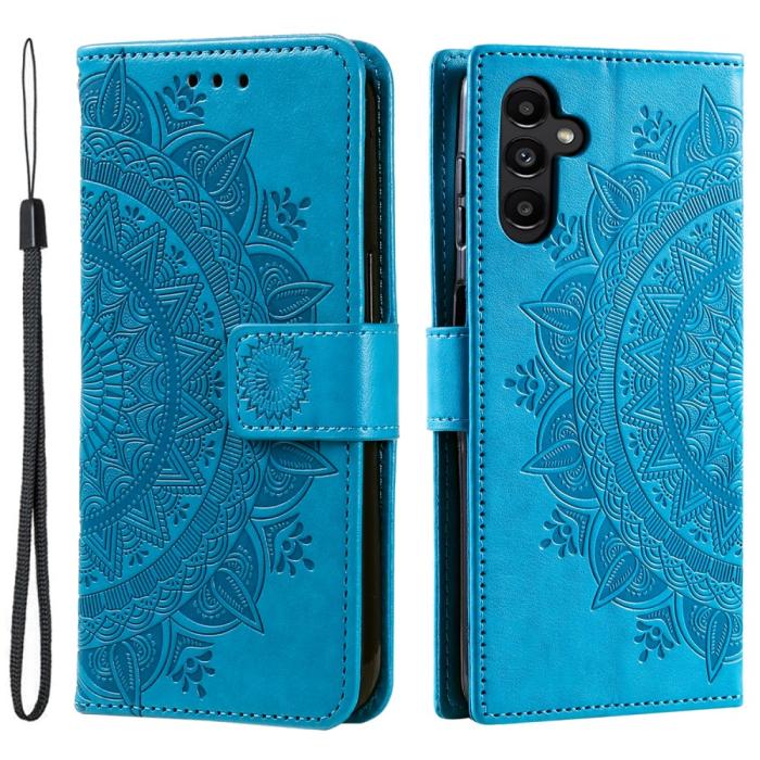 Bild 1, Samsung Galaxy S24 Fodral Mandala Läder Blå