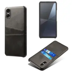 Sony Xperia 10 VII L&auml;derbelagt Skal Med Kortfack Svart