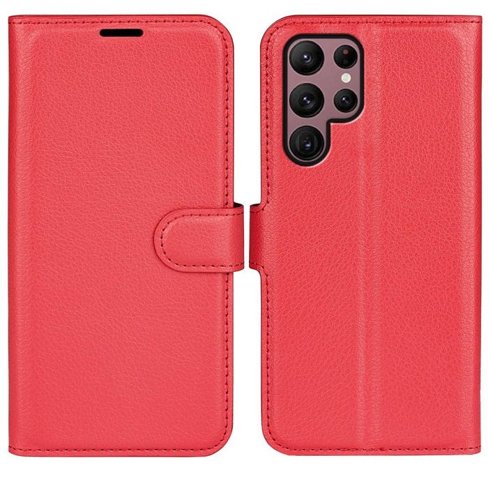 Bild 1, Samsung Galaxy S23 Ultra Fodral Litchi Läder Röd