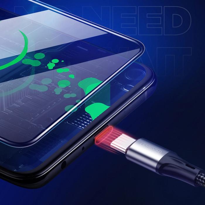 Bild 2, Joyroom 1m 3A USB-C Snabbladdning Nylon Kabel - Svart