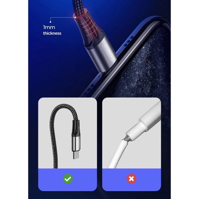 Bild 3, Joyroom 1m 3A USB-C Snabbladdning Nylon Kabel - Svart