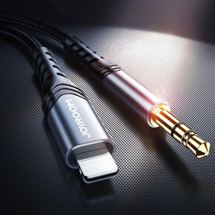 Bild 2, Joyroom 2m Lightning till 3.5 mm AUX Ljudkabel Nylon - Svart