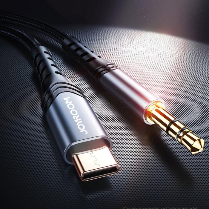 Bild 2, Joyroom 1m USB-C - 3.5 mm AUX Ljudkabel Nylon - Svart
