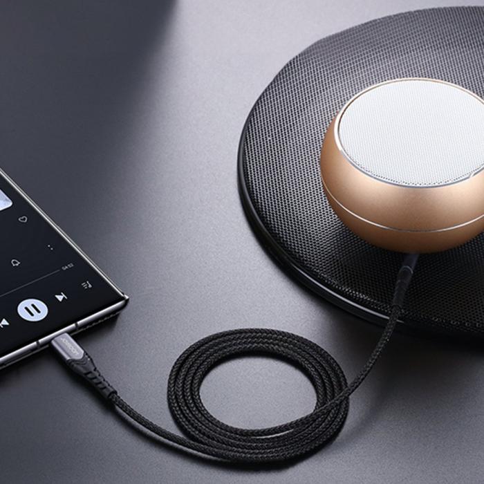 Bild 3, Joyroom 1m USB-C - 3.5 mm AUX Ljudkabel Nylon - Svart