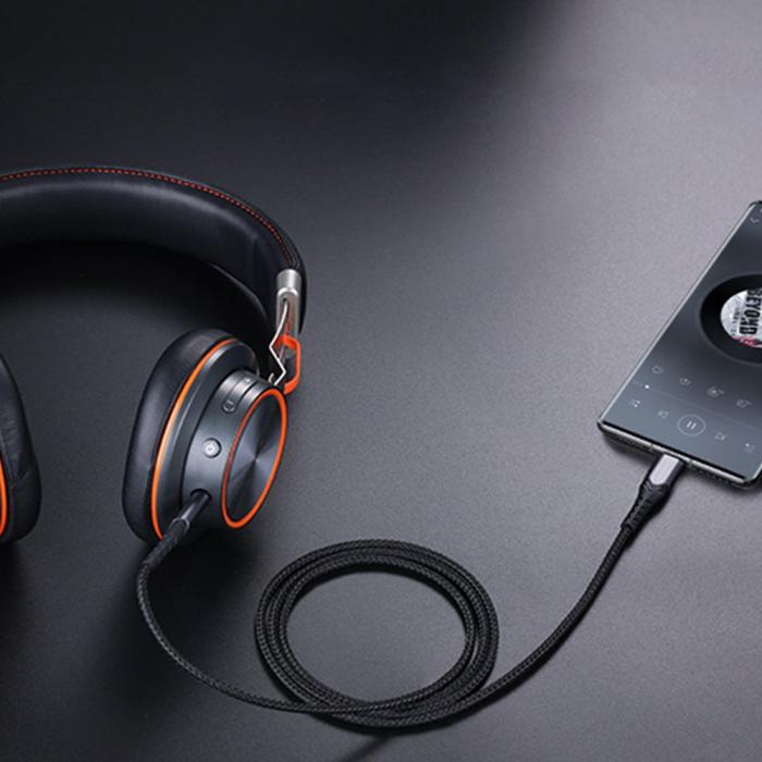 Bild 5, Joyroom 1m USB-C - 3.5 mm AUX Ljudkabel Nylon - Svart