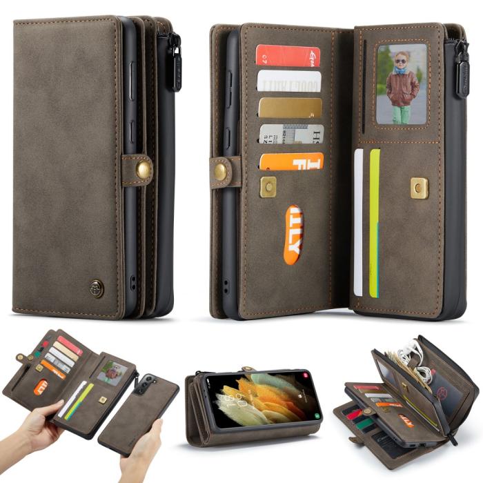 Bild 1, Samsung Galaxy S21 - CASEME 2-i-1 Multifunktionellt Läder Fodral - Brun