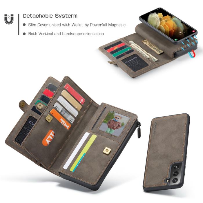 Bild 5, Samsung Galaxy S21 - CASEME 2-i-1 Multifunktionellt Läder Fodral - Brun