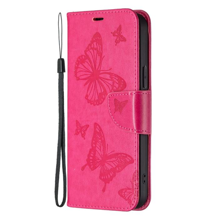 Bild 2, iPhone 13 Pro - Butterfly Läder Fodral - Rosa