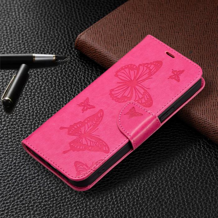 Bild 6, iPhone 13 Pro - Butterfly Läder Fodral - Rosa