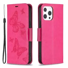 iPhone 13 Pro - Butterfly L&auml;der Fodral - Rosa