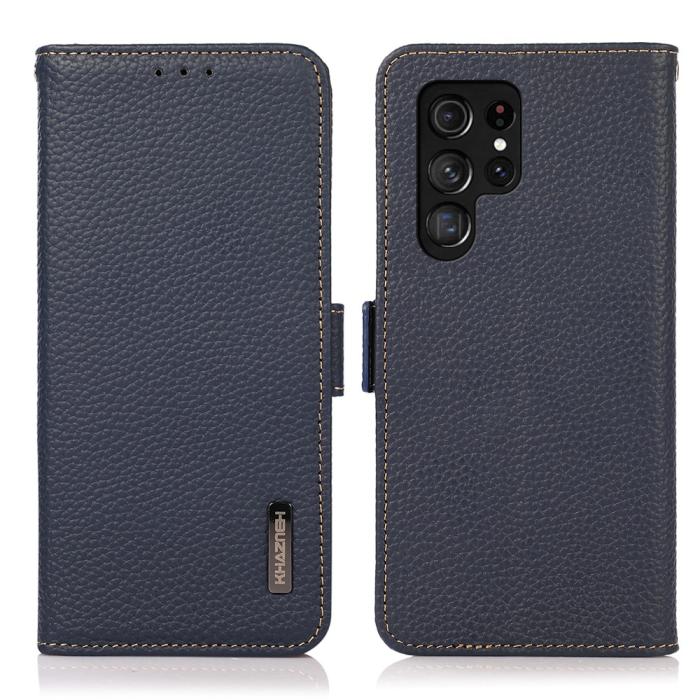 Bild 1, KHAZNEH Galaxy S24 Ultra Fodral RFID Litchi Äkta Läder Blå