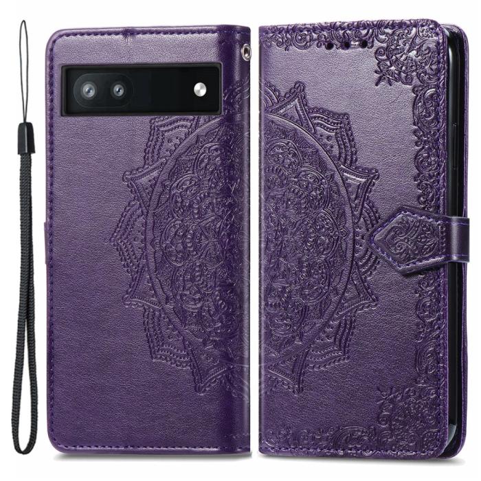 Bild 1, Google Pixel 6A Fodral Mandala Läder Lila