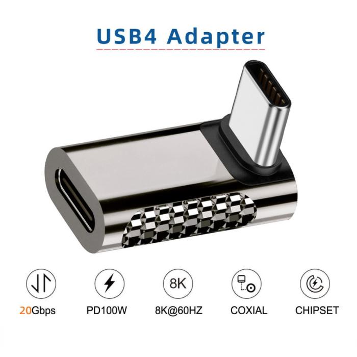 Bild 6, 100W USB-C Hane - USB-C Hona Adapter Elbow USB 4.0 Silver