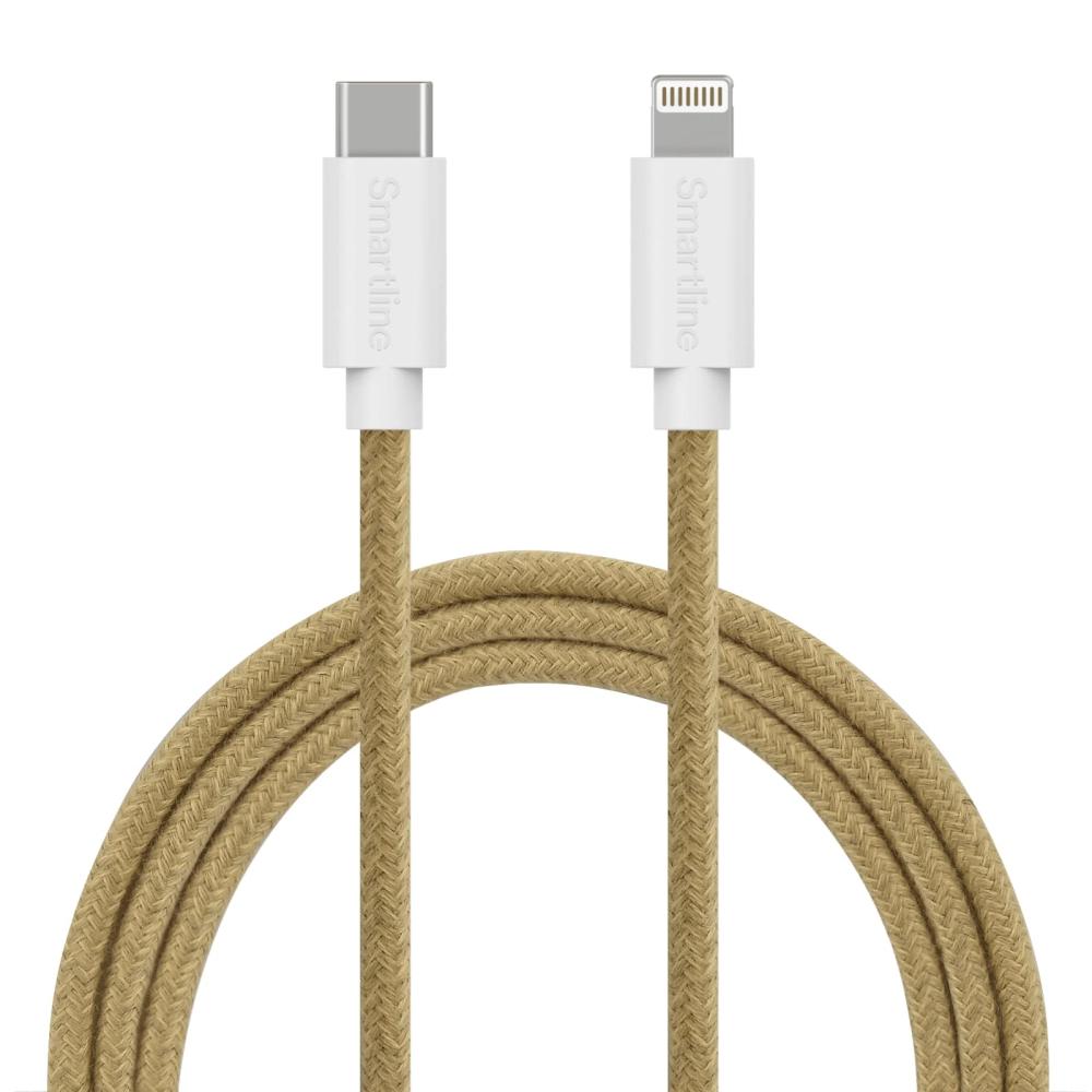 Smartline 2m USB-C - Lightning MFi Fuzzy Laddningskabel Sand