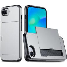 iPhone 17e / 16e Skal Hybrid Med Kortfack Silver
