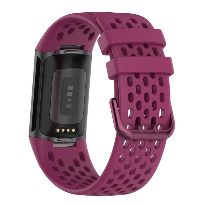 Bild 2, Fitbit Charge 6 / 5 Armband Silikon Ihåligt Vinröd