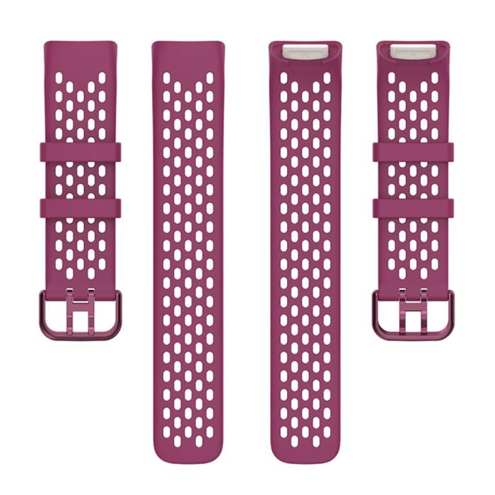 Bild 5, Fitbit Charge 6 / 5 Armband Silikon Ihåligt Vinröd