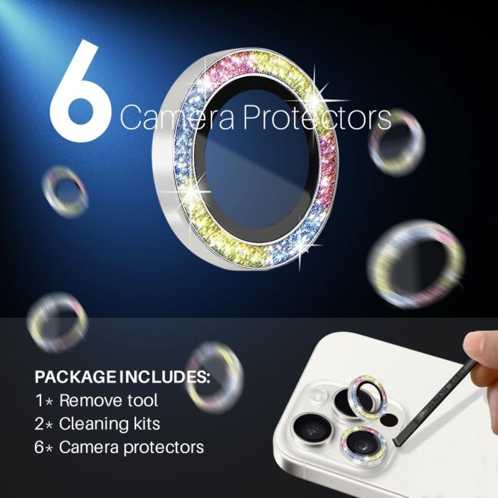 Bild 3, NORTHJO iPhone 15 Pro/Pro Max/14 Pro/Pro Max Linssskydd 2-PACK Glitter Fade