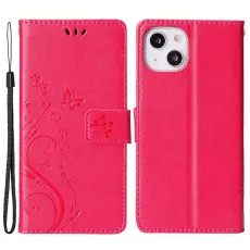 iPhone 15 Plus Fodral Med Blommigt Tryck R&ouml;d/Rosa