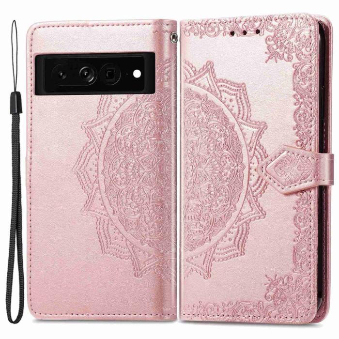 Bild 1, Google Pixel 7 Fodral Mandala Läder Roséguld