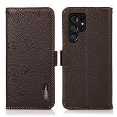KHAZNEH Galaxy S24 Ultra Fodral RFID Litchi Äkta Läder Brun