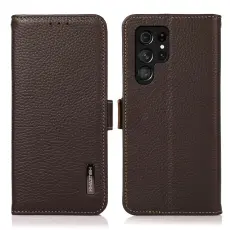KHAZNEH Galaxy S24 Ultra Fodral RFID Litchi Äkta Läder Brun
