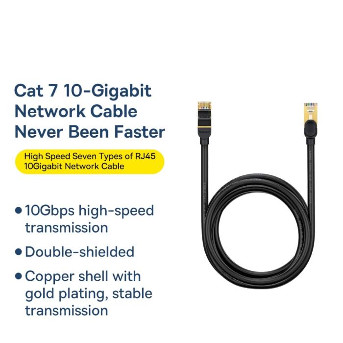 Bild 5, Baseus 3m Cat7 RJ45 Nätverkskabel Svart