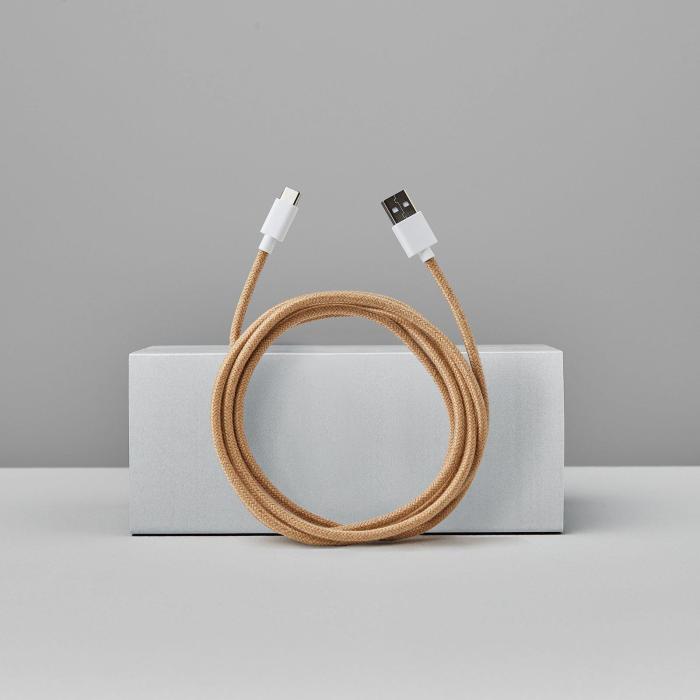 Bild 4, Smartline 2m 3A USB-C Fuzzy Laddningskabel Sand