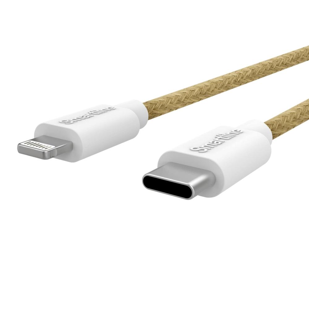 Smartline 2m USB-C - Lightning MFi Fuzzy Laddningskabel Sand