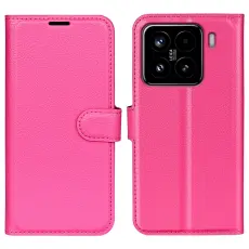 Xiaomi 15 Fodral Litchi L&auml;der Rosa